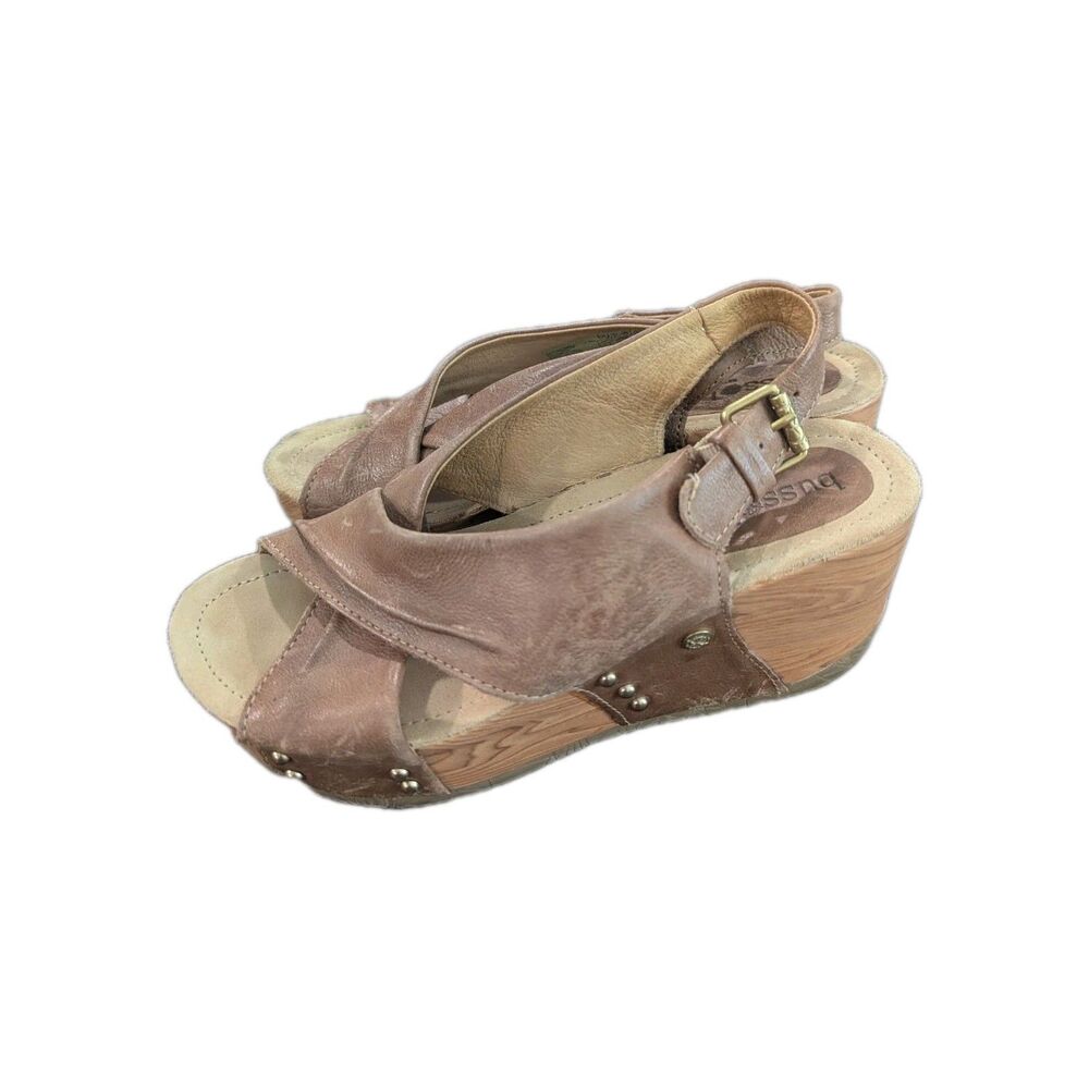 Bussola Formentera Toffee‎ Leather Strappy Platform Wedge Sandals SIZE 37 - US 6
